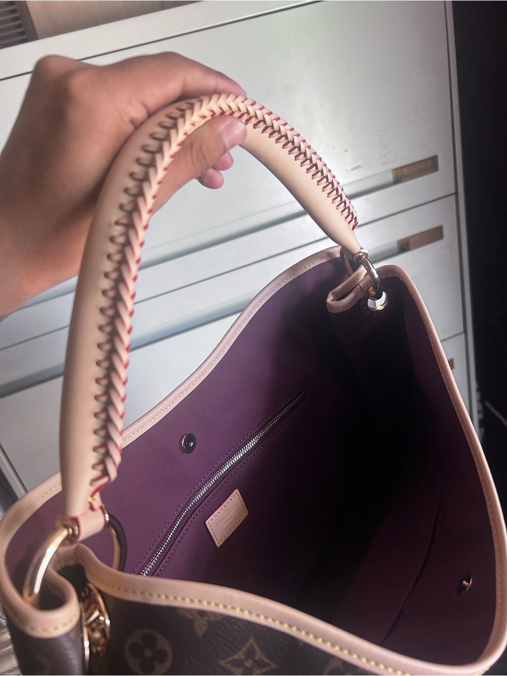 Louis Vuitton Monogram Hobo Bag in Brown with Cream Trim - Picture 7 of 9